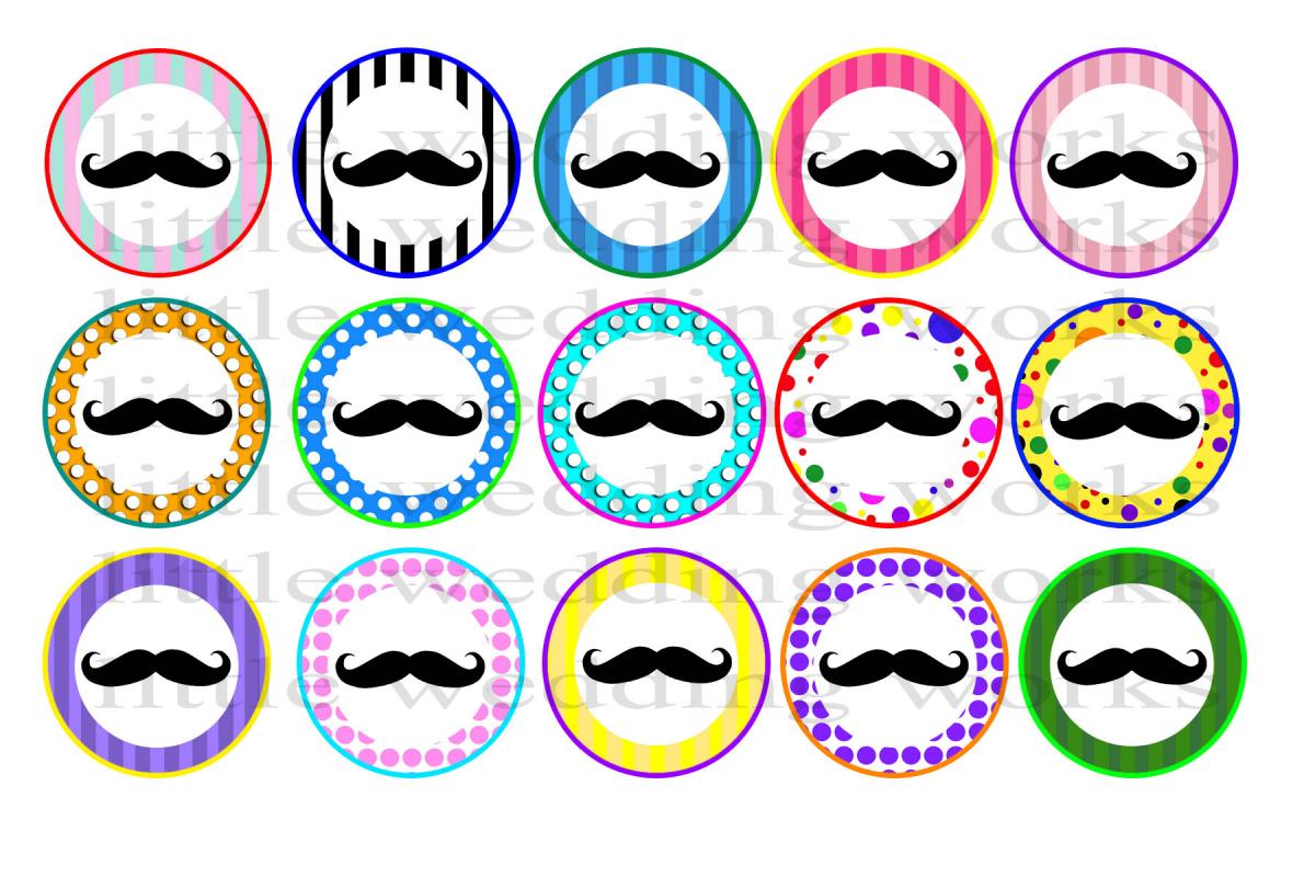 Mustache Bash; Digital Bottle Cap Images - Mustache Bash