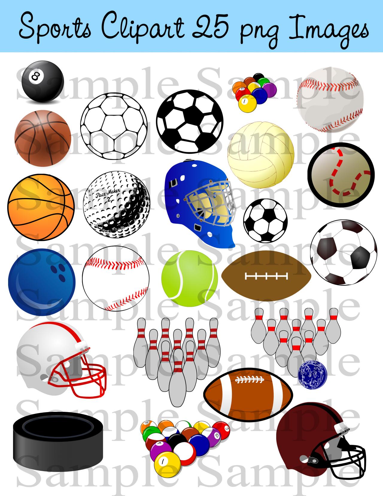 Sports Digital Clipart , Sports Clip Art, Baseball, Football, Basketball, Volleyball, Hockey Clipart